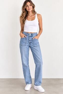 Ban.jara Jeans 1/24 Light Wash High Rise Utility Carpenter Patch Pocket Y2K